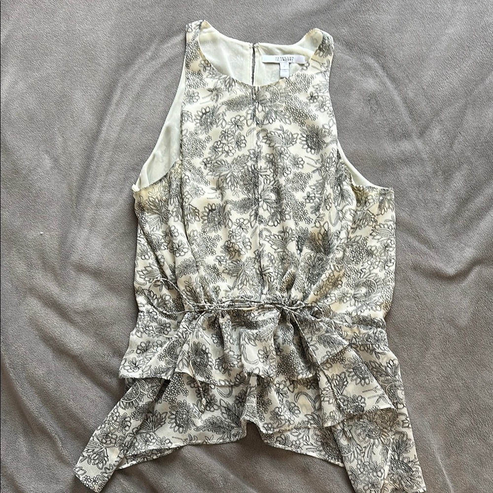 Cream and Gray Floral Women's Top - silk